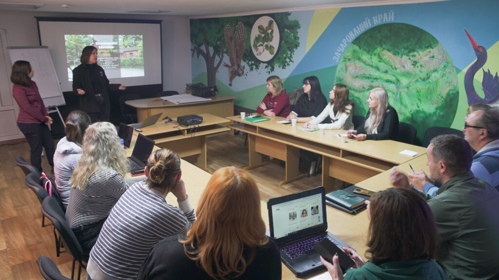 A group is meeting in a conference room